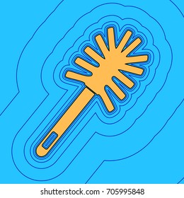 Toilet brush doodle. Vector. Sand color icon with black contour and equidistant blue contours like field at sky blue background. Like waves on map - island in ocean or sea.