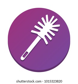 Toilet brush doodle. Vector. White icon with flat shadow on purpureus circle at white background. Isolated.