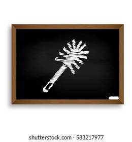 Toilet brush doodle. White chalk icon on black school board with