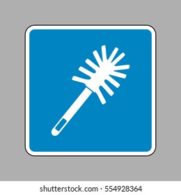 Toilet brush doodle. White icon on blue sign as background.