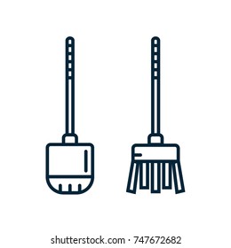 Toilet brush and holder set - vector line icon on isolated background. Brush and plunger for wc. Bathroom tools vector objects for web and graphic design.