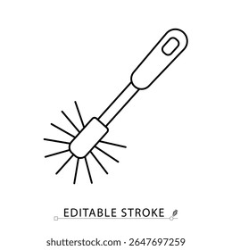 Ícone de pincel de banheiro em estilo minimalista com traçado editável. Ferramenta de saneamento, limpeza de banheiro, acessório de higiene, item doméstico, escova de esfregar, objeto utilitário, desenho de contorno.