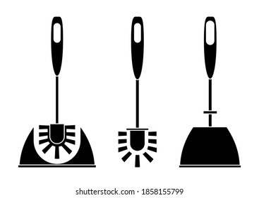 Toilet brush icon. Set of brushes in glyph style. Used when bathroom dirty. Instrument for cleaning toilets. Toilet cleaning icon. Vector illustration isolated on white background