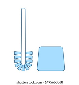 Toilet Brush Icon. Thin Line With Blue Fill Design. Vector Illustration.