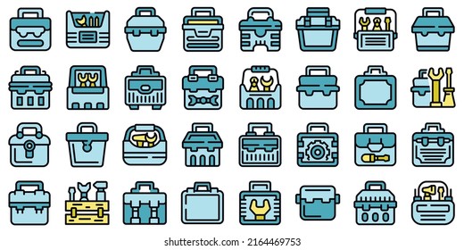 Toilet brush icons set outline vector. Home bathroom. Clean equipment thin line color flat on white
