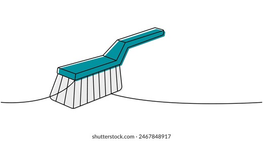 Toilet brush one line colored continuous drawing. Cleaning service tools continuous one line illustration. Vector linear illustration.