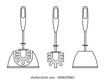 Toilet brush. Set of brushes in outline style. Used when bathroom dirty. Instrument for cleaning toilets. Editable stroke. Toilet cleaning icon. Vector illustration isolated on white background