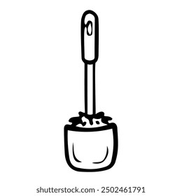 Toilet brush in a stand hand drawn doodle. Cleaning hygiene at home. Interior Design. Vector outline line art illustration.