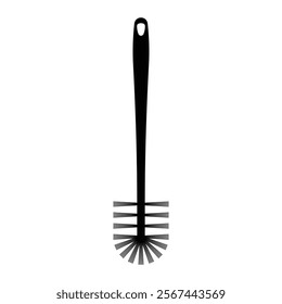 Toilet brush vector icon. Cleaning tool symbol for bathroom hygiene and sanitation design. Black silhouette isolated on white background.