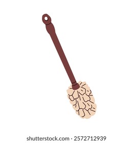 Toilet brush. WC cleaning tool. Lavatory cleaner accessory, washing item with stick handle and scrubbing bristle for closet hygiene. Flat graphic vector illustration isolated on white background