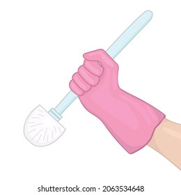 Toilet brushin the hands of a houseworker. Protective rubber gloves. The concept of disinfection. Cleaning