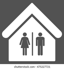 Toilet Building icon. Vector style is flat iconic symbol, white color, gray background.