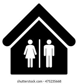 Toilet Building icon. Vector style is flat iconic symbol, black color, white background.