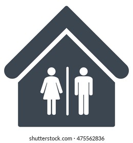 Toilet Building icon. Vector style is flat iconic symbol, smooth blue color, white background.