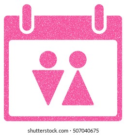 Toilet Calendar Day grainy textured icon for overlay watermark stamps. Flat symbol with dust texture. Dotted vector pink ink rubber seal stamp with grunge design on a white background.