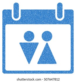 Toilet Calendar Day grainy textured icon for overlay watermark stamps. Flat symbol with scratched texture. Dotted vector cobalt ink rubber seal stamp with grunge design on a white background.