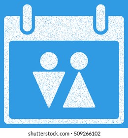 Toilet Calendar Day grainy textured icon for overlay watermark stamps. Flat symbol with dust texture. Dotted vector white ink rubber seal stamp with grunge design on a blue background.