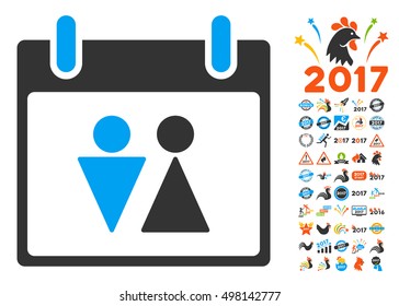 Toilet Calendar Day pictograph with bonus calendar and time management graphic icons. Vector illustration style is flat iconic symbols, blue and gray colors, white background.