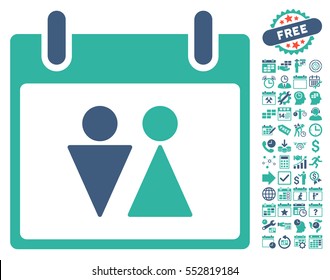 Toilet Calendar Day pictograph with bonus calendar and time management pictograph collection. Vector illustration style is flat iconic symbols, cobalt and cyan, white background.