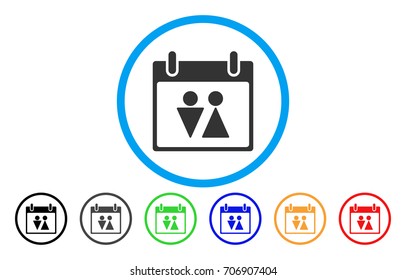 Toilet Calendar Day vector rounded icon. Image style is a flat gray icon symbol inside a blue circle. Additional color versions are gray, black, blue, green, red, orange.