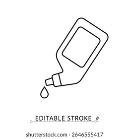 A toilet cleaner bottle icon in minimalist style with editable stroke. Cleaning liquid, sanitation product, bathroom detergent, hygiene tool, household chemical, outline object