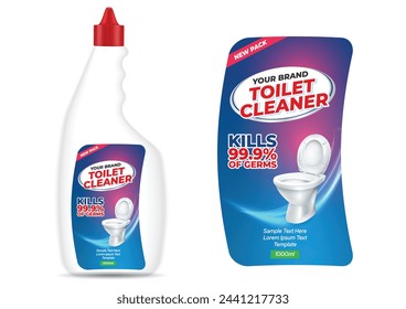 Toilet Cleaner bottle label design, power clean liquid washroom cleaner, bottle packaging design liquid hand soap label design product label design editable vector file illustration