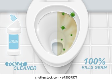 Toilet cleaner gel ads. Realistic illustration with top view. Graphic concept for your design