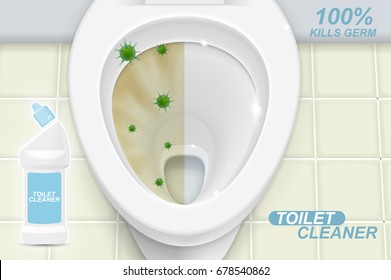 Toilet cleaner gel ads. Realistic illustration with top view. Graphic concept for your design.