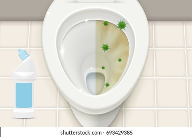Toilet cleaner gel ads. Realistic illustration with top view. Graphic concept for your design