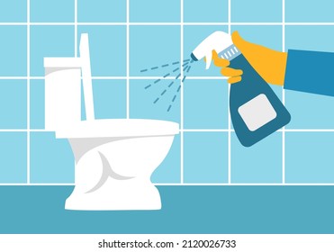 Toilet cleaning. Toilet bowl disinfection concept vector illustration.