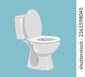 Toilet cleaning linear icon. New ceramic toilet bowl with Simple flat cartoon vector illustration. Clean Toilet bowl in bathroom interior decoration. Realistic white home toilet in top and side view.