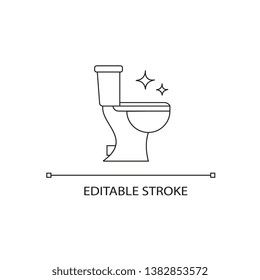 Toilet cleaning linear icon. Thin line illustration. Bathroom cleaning. Contour symbol. Vector isolated outline drawing. Editable stroke