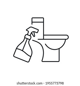 Toilet disinfection linear icon. Plumbing. Thin line customizable illustration. Contour symbol. Vector isolated outline drawing. Editable stroke