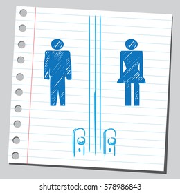 Toilet door with male and female symbols
