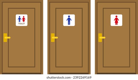 Toilet Doors Isolated Vector Illustrations Set
