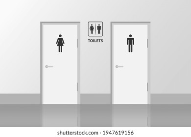  Toilet doors , male and female genders, wc, bathroom with wall. Art design public toilet template