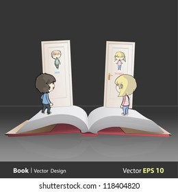 Toilet doors on a book. Vector illustration.