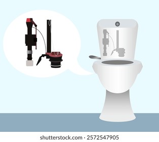 toilet flush system diagram vector, what's inside the toilet flush machine, modern toilet, industry and technology