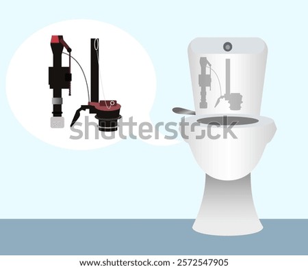 toilet flush system diagram vector, what's inside the toilet flush machine, modern toilet, industry and technology