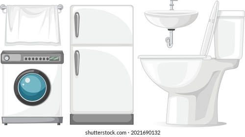 Toilet furniture set for interior design on white background illustration