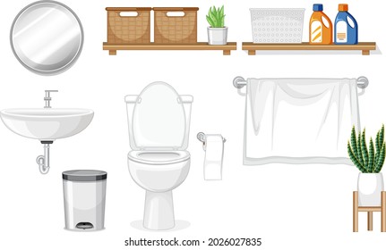 Toilet furniture set for interior design on white background illustration