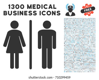 Toilet grey vector icon with 1300 medicine commercial pictographs. Clipart style is flat bicolor light blue and gray pictograms.
