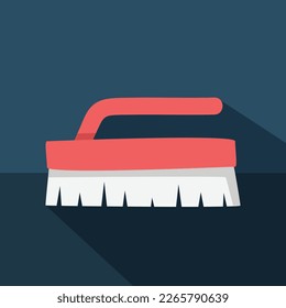 Toilet hand brush with long shadow in flat style vector illustration. Simple small brush for cleaning the toilet or bathroom clipart cartoon, hand drawn doodle. Cleaning service tool vector design