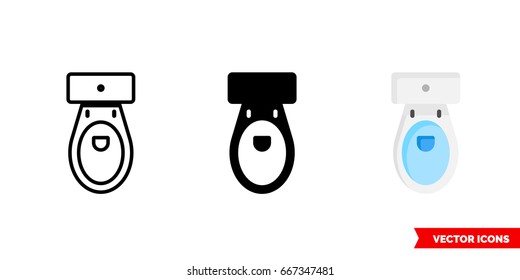 Toilet icon of 3 types: color, black and white, outline. Isolated vector sign symbol.