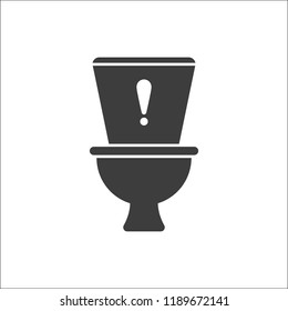 Toilet icon, Bathroom, restroom icon with exclamation mark. Toilet icon and alert, error, alarm, danger symbol. Vector