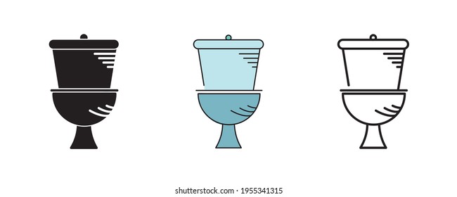 The toilet icon. Toilet in the bathroom icon set. Silhouette, colorful and linear icon set. Bathroom objects icons in line. Editable line. Logo, web and app pixelated design.