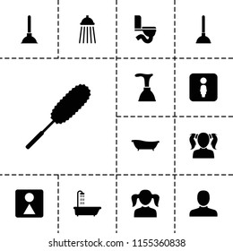 Toilet icon. collection of 13 toilet filled icons such as shower, man, girl, plunger, dust brush, female wc. editable toilet icons for web and mobile.