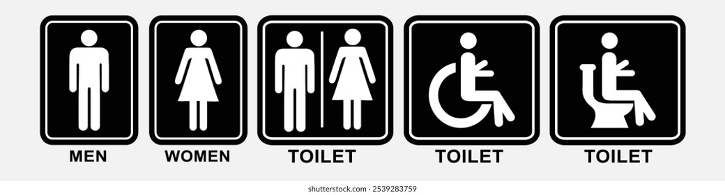 Toilet icon collection, vector design in black for a male or female restroom