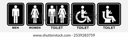 Toilet icon collection, vector design in black for a male or female restroom