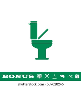 Toilet icon flat. Green pictogram on white background. Vector illustration symbol and bonus button